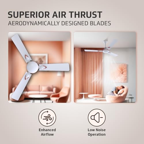 Image of V Guard Windle Deco Zeta Bz Modern Ceiling Fan For Home | Wider Aluminium Blades with Decorative Trims | Powder-Coated Gloss Finish | 1.2M Sweep (Glossy White)
