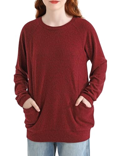 Girls Long Sleeve Shirts Casual Tees Raglan Crewneck Sweatshirts Loose Fit Pullover with Pockets for 6-13 Years