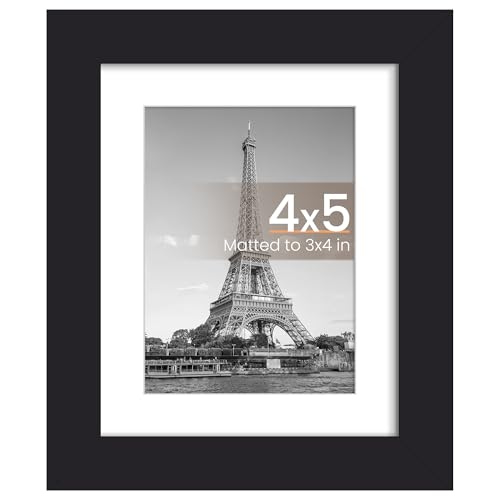Image of upsimples 4x5 Picture Frame, Display Pictures 3x4 with Mat or 4x5 Without, Wall Hanging Photo Frame, Black, 1 Pack