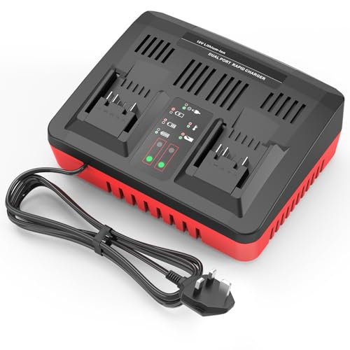 ASUNCELL 2 Ports 3A Charger for Einhell Power X-Change Battery, 18V Dual Port Fast Charger Compatible with Einhell Tools Battery with LED Indicator Lights (UK-Plug)