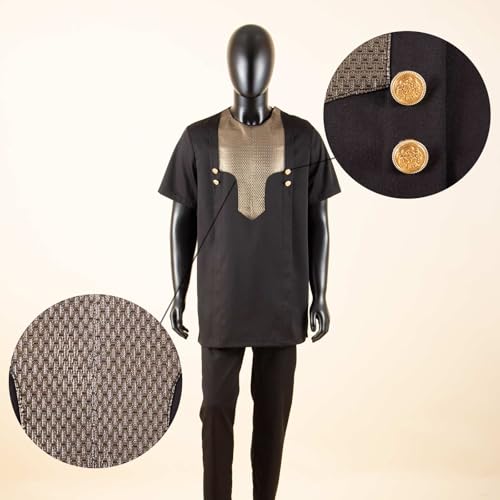 African Suits for Men Embroidery Short Sleeve Shirts and Pants 2 Piece Set Dashiki Outfits Wedding Evening3