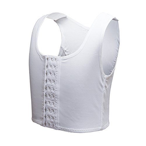 Lesbian Breathable Super Flat Les Compression 3 Rows Central Clasp Chest Binders?S,White?