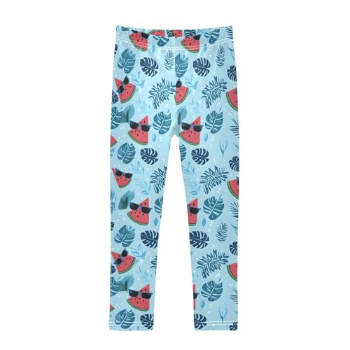 ALAZA Girls' Leggings Children's Yoga Pants Skinny Printed Dance Watermelon Blue Comfortable 4T