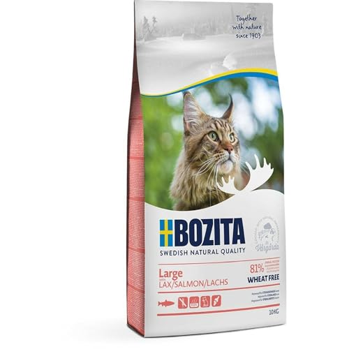 Bozita Large Weizenfrei Lachs - Trockenfutter für erwachsene Katzen großer Rassen, 10 kg