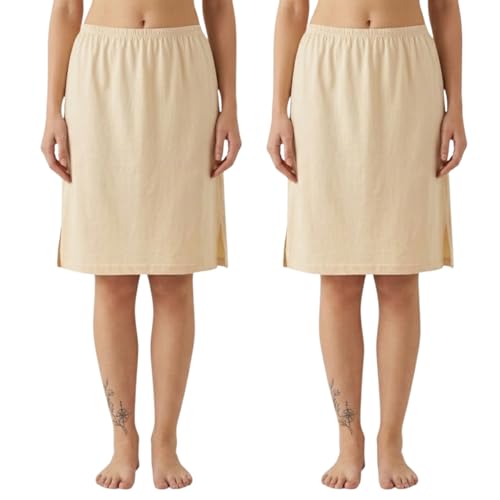 Image of Aimly Women's Cotton Knee Length Skirt Slip - Pack of 2