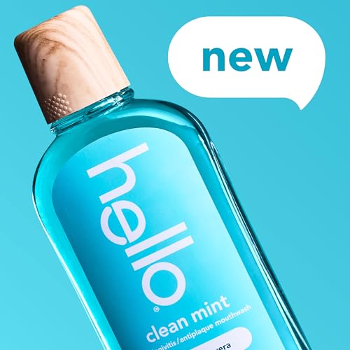 Image of Hello Clean Mint Alcohol Free Mouthwash with Aloe Vera, 17.6 Fl Oz, Antigingivitis Gum Mouthwash with Farm Grown Mint, Fluoride Free, No Alcohol for Zero Burning, Vegan, Minty Oral Rinse, 3 Pack