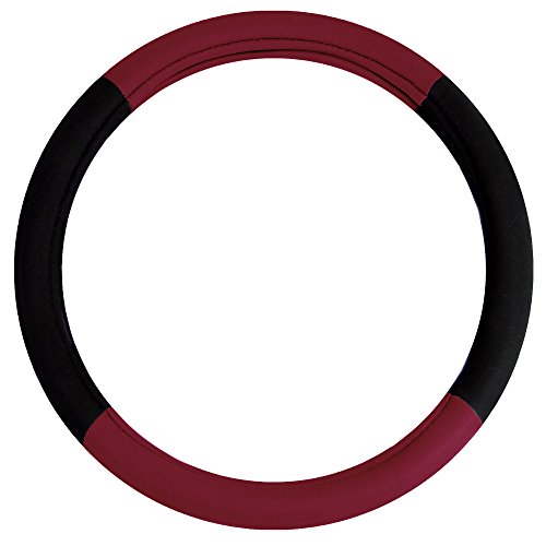 Image of FH Group Universal Fit Modernistic and Seat Belt Pads Combo Set Steering Wheel Cover Fits Most Cars, SUVs Burgundy