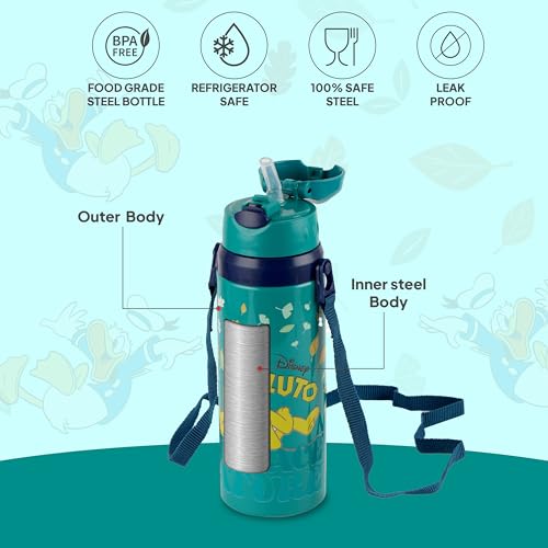 Image of CELLO Kidzbee Autumn 400 Pluto Design Insulated Kids Sipper Water Bottle 400 ml | Food Grade, 3D Touch & Feel Design, BPA Free, Leakproof Easy Press Open Flip Top Cap Insulated Kids Water Bottle