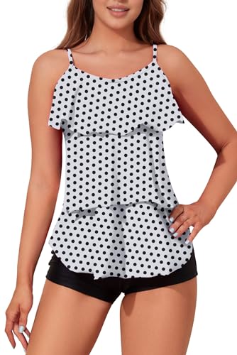 Womens Tankini Swimsuits with Boy Shorts Tummy Control Plus Size Modest Flounce Vintage Tank Top Two Piece Bathing Suits 5
