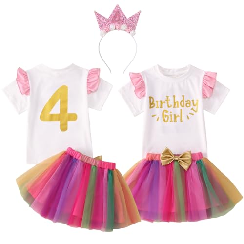 Ritatte Toddler Girl Birthday Outfits 2nd/3rd/4th/5th/6th/7th Birthday Girl T-Shirt Tutu Skirt Crown 3Pcs Cake Smash Set