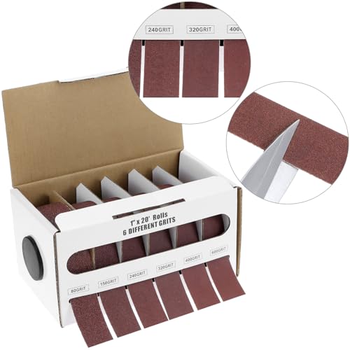 QWORK® Schleifpapier Rolle, 6 Rollen 2,5CM X 6M Schmirgelpapier, 80/150/240/320/400/600 Körnung, für Metall, Holz