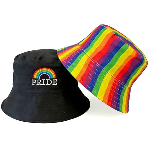 Rainbow Pride Bucket Hat for Women Reversible LGBTQ Sun Cap for Parade Beach