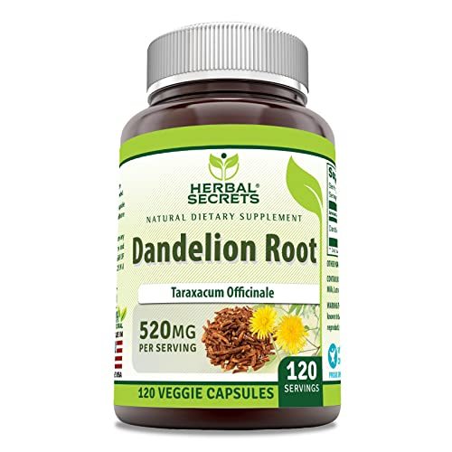 Herbal Secrets Dandelion Root Supplement | 520 Mg | 120 Veggie Capsules | Non-GMO | Gluten Free | Made in USA