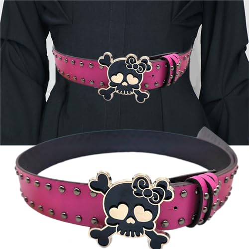 Skull Buckle PU Belt For Women 2000s Subcultures Rivets Studded Waist Belt For Teenager Waiststrap For Pants2