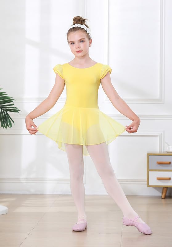 Image of DIPUG Ballet Leotards for Girls Ballet Leotard with Skirt Toddler Dance Leotards Flutter Sleeve and Criss-Cross Back