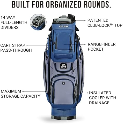 ASK ECHO T-Lock 3.0 Golf Cart Bag, Quiet 14-Way Full-Length Divider