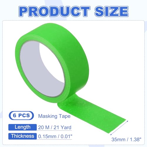 Image of MECCANIXITY Masking Tape 1.4 Inch x 21 Yard Painter's Tape Green Paint Tapes for DIY Crafts Arts Drawing Decoration Labeling Car Painting Artist Teachers, Pack of 6