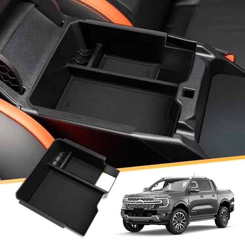 LFOTPP Compatible con Fo-rd Ranger T9 2023 2024 2025 Caja de Almacenamiento de Coche Guantera, Organizador de Consola Central, Accesorios Ranger T9 Raptor Wildtrak XLT (Freno Eléctrico)