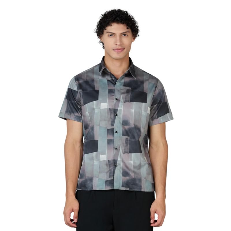 Image of MARK & ALBERT Men's 100% Cotton Printed Half Sleeves Regular Fit Shirt for Men