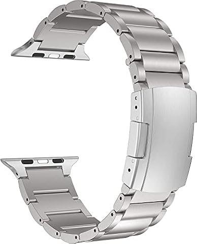 MaKTech Tytanowa Opaska na Nadgarstek,Metalowy Pasek z Szylkretową Klamrą,dla Apple Watch Seria 11/10/9/8/7,SE 3/2/1 [2025] (42mm/41mm/40mm,Srebrny)