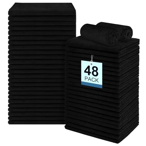 Image of UNIMADE 48 Pack Salon Towels - Highly Absorbent and Quick Drying Hand Towels, Premium Wash Cloths for Bathroom, Gym, Shower, Hotel, and Spa - 16x27 inch (Black)