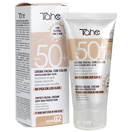Tahe Sun Protect Crema Facial con Color y Protección Solar 50+, resistente al agua, Color Natural 02, 50 ml - imagen 3