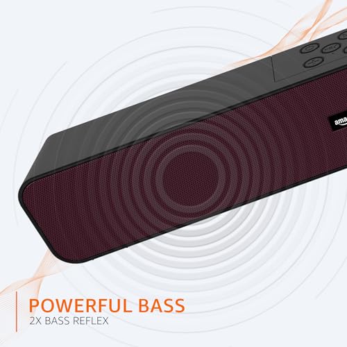 Image of amazon basics 16W Bluetooth Soundbar Speaker with 1200mah Battery, BT v5.3, Aux, USB Port for Mobile, PC, Tablets, and Laptops (Black-Maroon)
