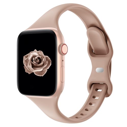 Image of Thin Slim Band Compatible with Apple Watch 38mm 40mm 41mm 42mm 44mm 45mm 46mm 49mm, Replacement Silicone Sport Strap for iWatch Series 11 /10 /9 /8 /7 /6 /5 /4 /3 /2 /1 Ultra SE Women Men, Milk Tea