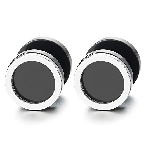 Men Women Circle Stud Earrings, Steel Cheater Fake Ear Plugs Gauges Illusion Tunnel