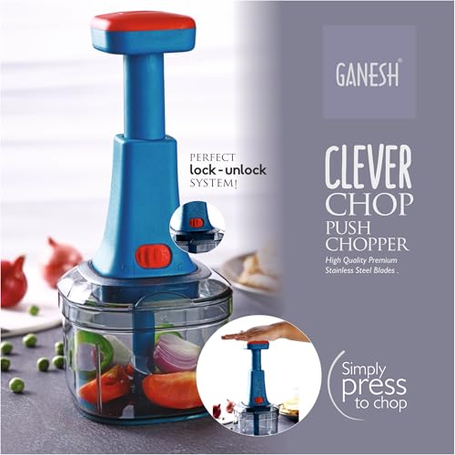 Ganesh Clever Chop Push Chopper Manual Hand Press Push Chopper with 3 Blades for Effortless Chopping Vegetables & Fruits-600ML, Multicolor (Image - 5)