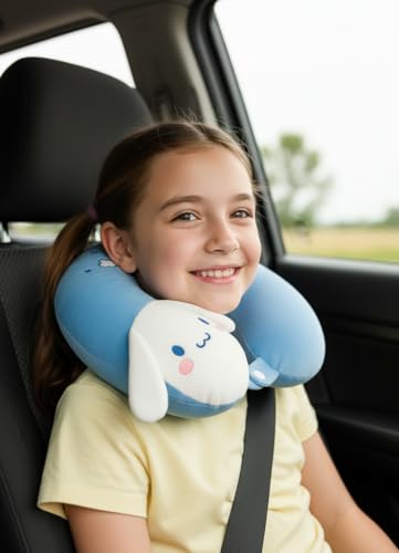 Image of Soft and Comfortable Cartoon Designed U-Shaped Kids Travel Neck Pillow for Airplane Car Flight Head Neck Support for Boys and Girls (Pack of 1, Blue)