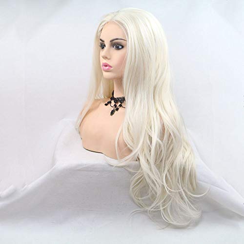Perruque blanche blonde lace front ondulée 61 cm haute densité - 3