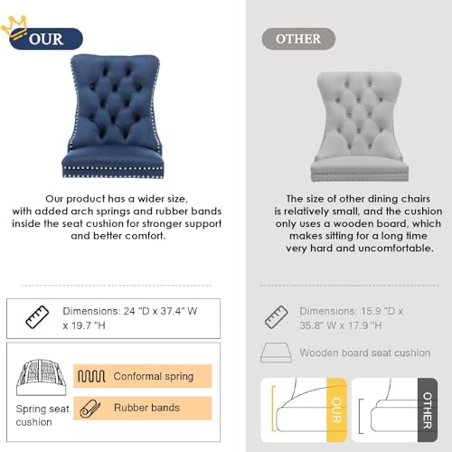 Image of Velvet Dining Chairs, Tufted Kitchen & Dining Room Chairs, Blue, Set of 2