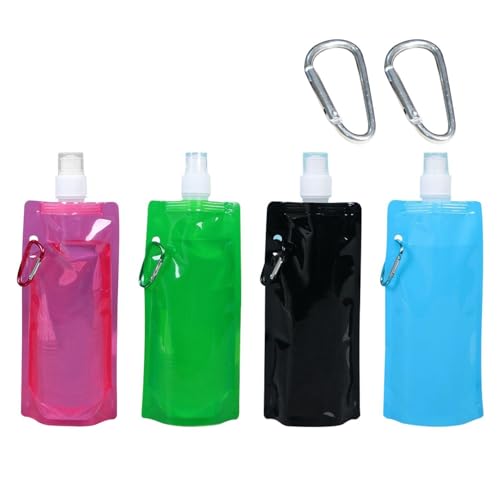 YSJCHEBS 4 Bolsas De Agua Plegables, 2 Mosquetones, Bolsas De Agua Potable Portátiles, Bolsas De Almacenamiento De Agua Al Aire Libre, Adecuadas para Deportes Al Aire Libre, Montañismo Y Camping