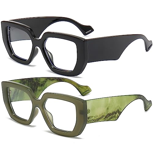 Image of AIEYEZO Thick Frame Blue Light Glasses Men Women, Fashion Square Computer Eyeglass Anti Eyestrain & Prevent Headache