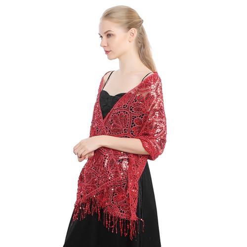 Sequin Lace Shawls & Wraps - Sparkling Evening Dress Scarf with Tassels, Wedding Party Accessories for Bride Bridesmaids3