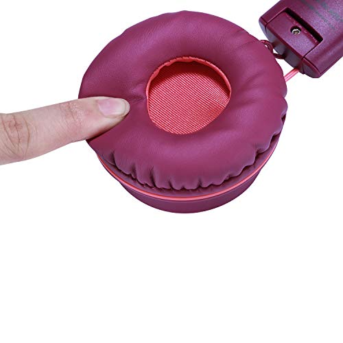 Image of noot products K33 Kids Headphones Wired 3.5mm Jack, Foldable, Plum | Stereo Tangle-Free 5ft Long cord, Plug-in, On-Ear Headset for Children, Boys, Girls, iPad, School, Kindle, Travel, Plane