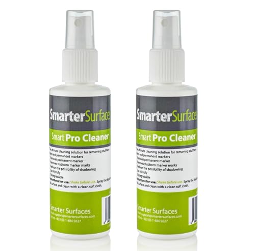 Image of SmarterSurfaces Whiteboard Pro Cleaner Permanent Ink Remover (2 Pack) Remove Stubborn Stains Suitable for White board Surfaces | Powerful Whiteboard Cleaning Spray | Safe & Effective Stain Removal