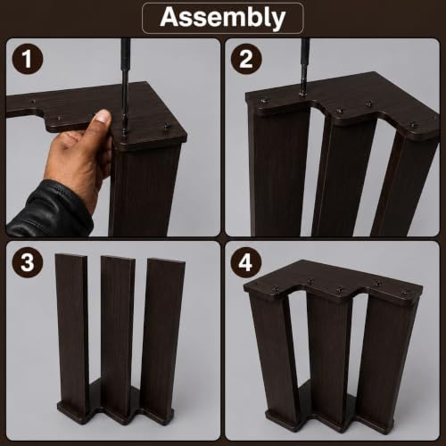 Image of SAFAK 3 Tier Wooden Kitchen Organizer Rack for Countertop | Wooden Spice Rack Stand for Kitchen Counter | Kitchen Shelf Organizer & Cabinet Shelf Riser | Decorative Masala Rack Storage Stand | Dark