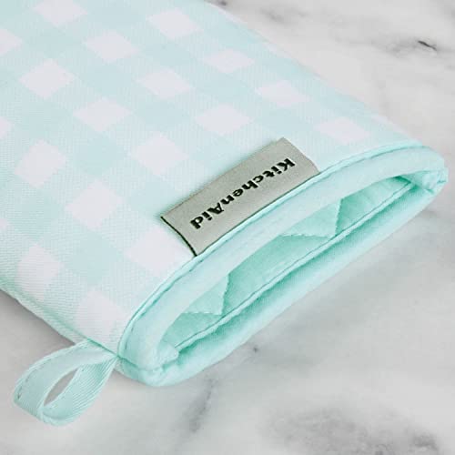 Image of KitchenAid Gingham Mini Oven Mitt 2-Pack Set, Mineral Water, 5.5 inchx8 inch