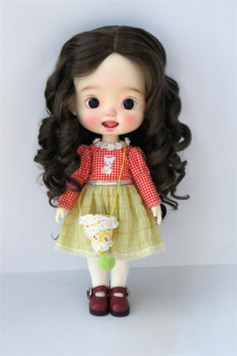 QBaby Doll Wigs JD340 9-10inch 23-25 CM Lady Roll Curly Girlish Sauvage Synthetic Mohair BJD Doll Wigs Blythes Doll Accessories (Medium Brown)