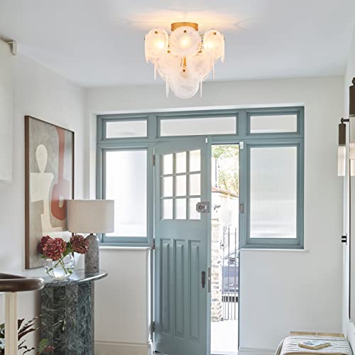 Vanzarla Modern Flush Mount Glass Ceiling Light, Gold Ceiling Lights Vintage Chandelier, 4-Light Unique Flush Mount Light Fixture For Bedroom Entryway Hallway Loft Kitchen Laundry Bathroom Farmhouse #TOP2