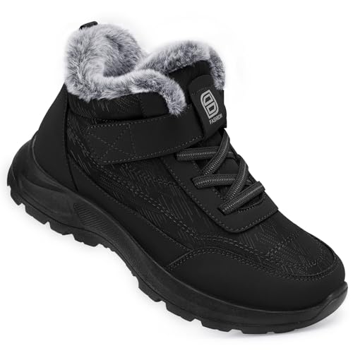 SHIBEVER Black Snow Boots Women Winter Warm Fur Lined Ankle Boots Waterproof Comfortable Non Slip on...