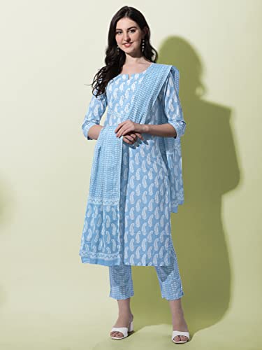 Image of MIRCHI FASHION Pure Cotton Women Straight Printed Kurti Set with Dupatta & Pant