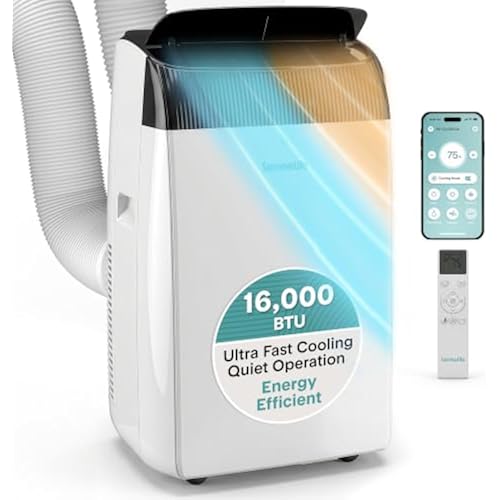 SereneLife 16,000 BTU Inverter Portable Air Conditioner with Dehumidifier, Heat, & Fan | Dual Hose, Wi-Fi Enabled Portable AC Unit | Compact Standing Air Conditioner with Window Kit
