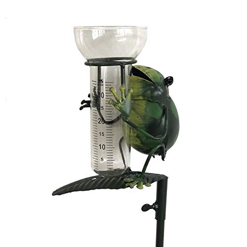 Pathin_de_countryside Rain Gauge with Spike Plant Decoration Garden Frog 139 cm x 16 cm x 12 cm