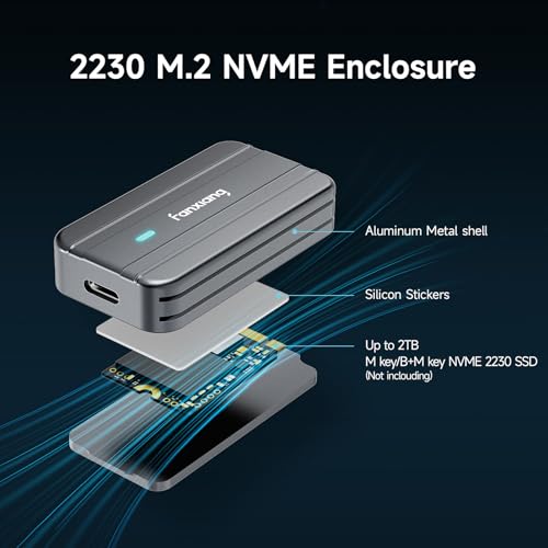 fanxiang M.2 2230 NVMe SSD Enclosure, M.2 SSD Enclosure USB 3.2 Gen2 10Gbps, 2230 PCIe NVMe (M/B+M Key) up to 2TB, Aluminum Alloy with Cooling Pad, Compatible with PC, Mac, PS5, Xbox, Android—MP83 - Image 5