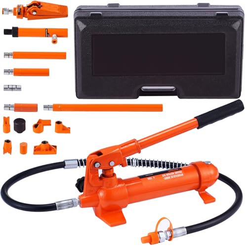 4 Ton Hydraulic Jack Kit Compact Car Body Repair Kit with 3.9 Feet Oil Hose Includes Storage Case Ideal for Repairs