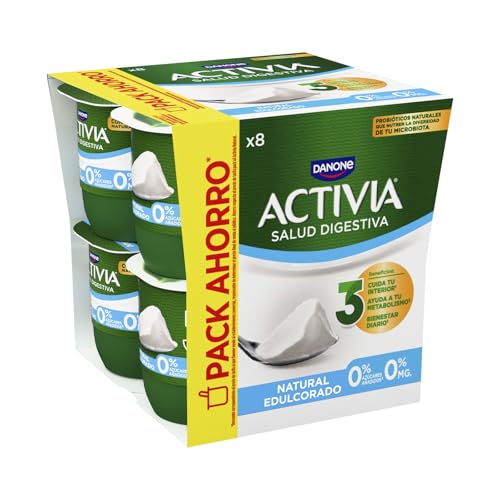 Activia Yogur Natural Edulcorado -Probióticos y con 0% azúcares - Pack: 8x120g