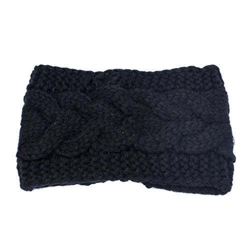 Sunward Women Crochet Knit Button Headband Hairband Winter Ear Warmer Headwrap (Black)